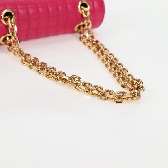 CELINE Chain Shoulder Bag Leather Pink Gold